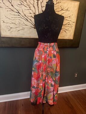 High-Low Tropical Floral Skirt in Coral